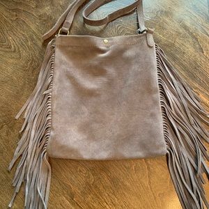 Lucky Brand Gray Suede Fringe Purse